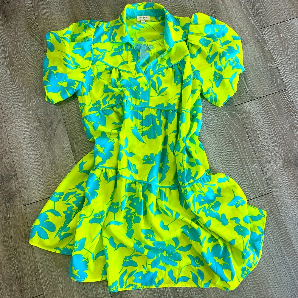 Lime green and electric blue babydoll spring dress! New without tags!